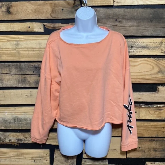 Nike Femme Cropped Training Crew Sweatshirt Orange Crimson Bliss Large - Picture 6 of 12